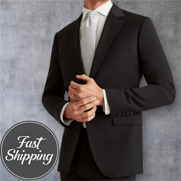 $450 TOMMY HILFIGER Men’s Blazer Sport Coat 2-Button Suit Jacket 40L Black Wool